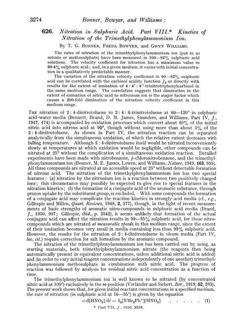 626. Nitration in sulphuric acid. Part VIII. Kinetics of nitration of the trimethylphenylammonium ion