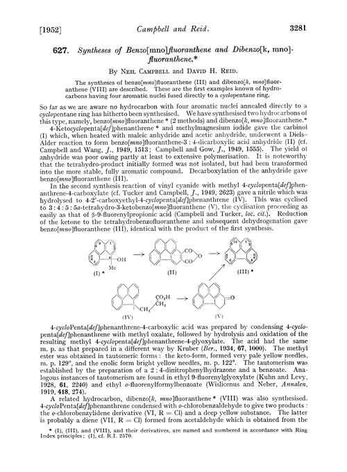 627. Syntheses of benzo[mno]fluoranthene and dibenzo[k, mno]-fluoranthene