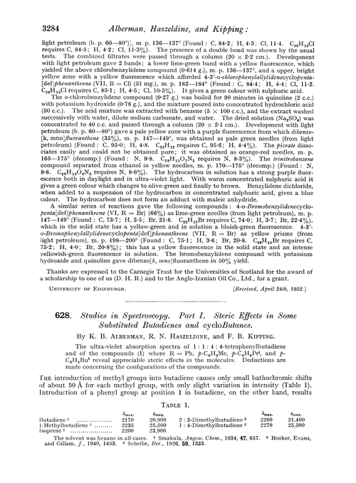 628. Studies in spectroscopy. Part I. Steric effects in some substituted butadienes and cyclobutanes