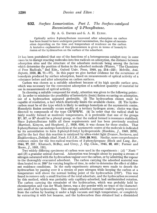 632. Surface isomerisation. Part I. The surface-catalysed racemisation of 2-phenylbutane