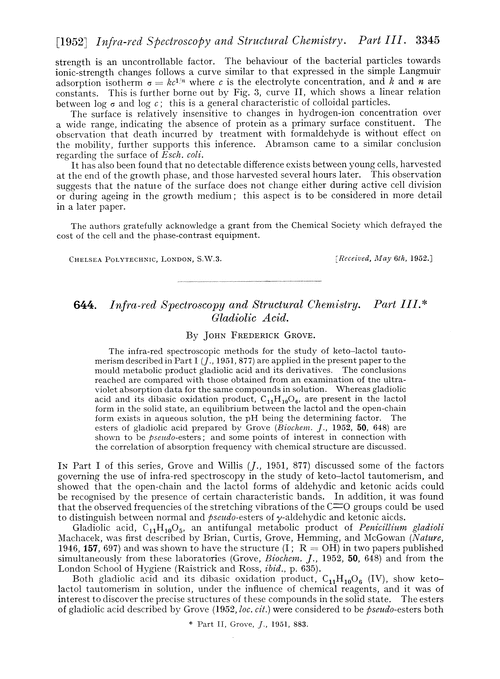644. Infra-red spectroscopy and structural chemistry. Part III. Gladiolic acid