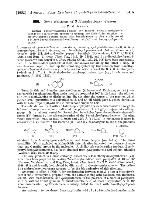 656. Some reactions of 3-methylcyclopent-2-enone