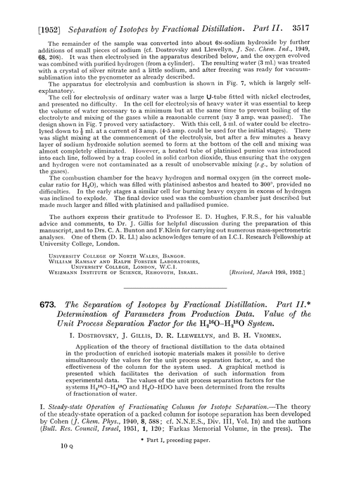 673. The separation of isotopes by fractional distillation. Part II. Determination of parameters from production data. Value of the unit process separation factor for the H216O–H218O system