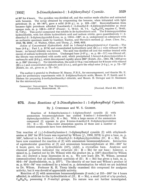 675. Some reactions of 3-dimethylamino-1 : 1-diphenylbutyl cyanide