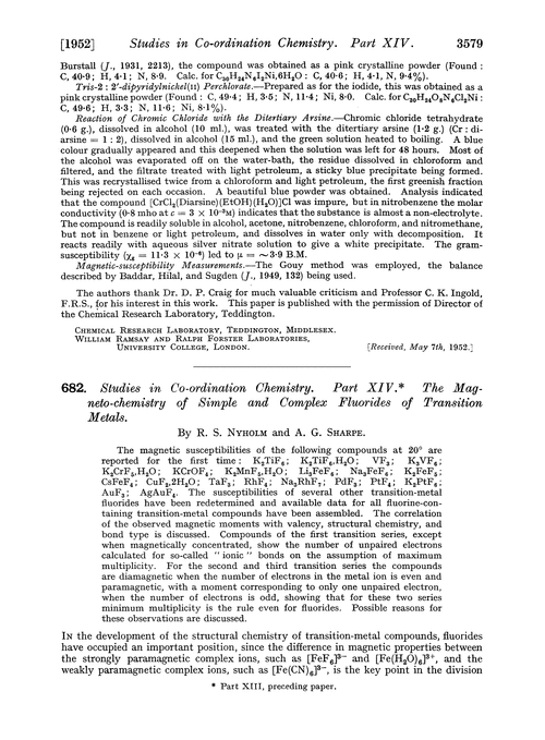 682. Studies in co-ordination chemistry. Part XIV. The magneto-chemistry of simple and complex fluorides of transition metals