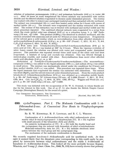 690. cycloPropanes. Part I. The malonate condensation with 1 : 4-dibromobut-2-ene. A convenient new route to vinylcyclopropane derivatives
