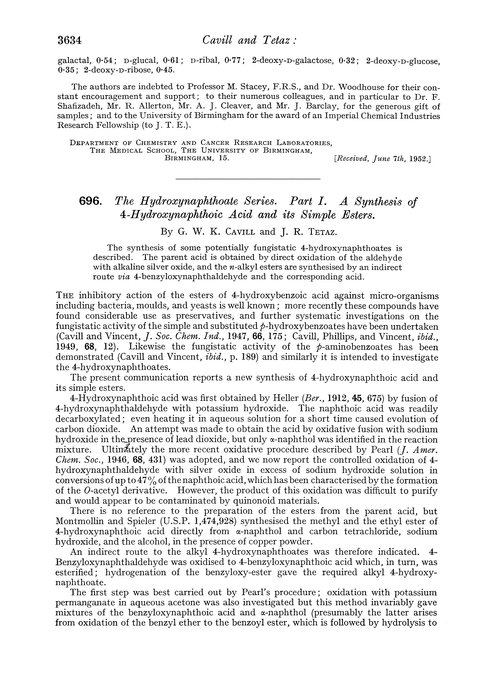 696. The hydroxynaphthoate series. Part I. A synthesis of 4-hydroxynaphthoic acid and its simple esters