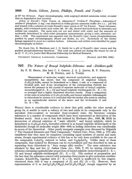707. The nature of benzyl sulphide–dibromo- and –dichloro-gold