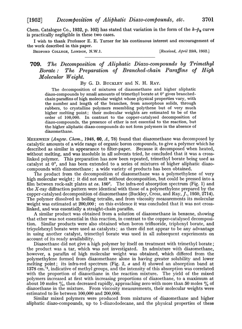 709. The decomposition of aliphatic diazo-compounds by trimethyl borate: the preparation of branched-chain paraffins of high molecular weight