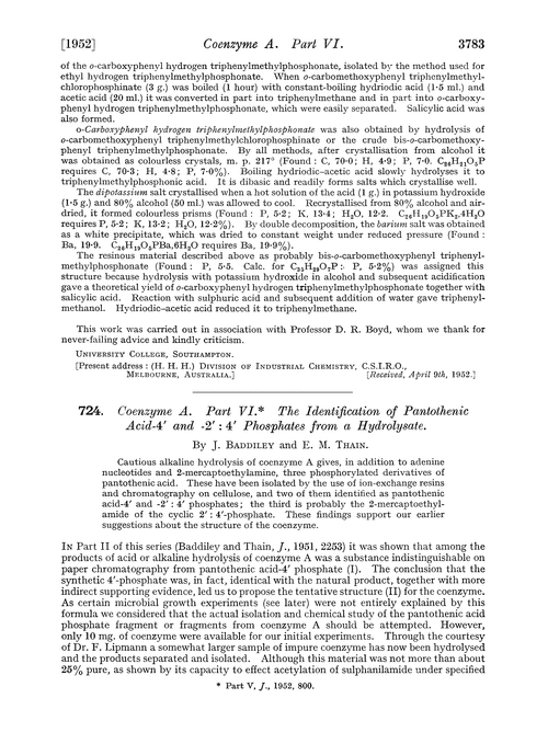 724. Coenzyme A. Part VI. The identification of pantothenic acid-4′ and -2′ : 4′ phosphates from a hydrolysate