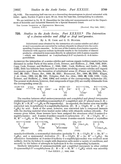 725. Studies in the azole series. Part XXXIII. The interaction of α-amino-nitriles and alkyl or aryl isocyanates