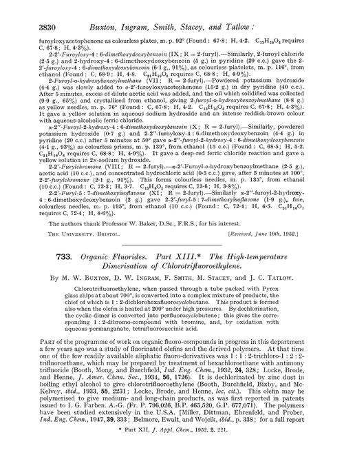 733. Organic fluorides. Part XIII. The high-temperature dimerisation of chlorotrifluoroethylene