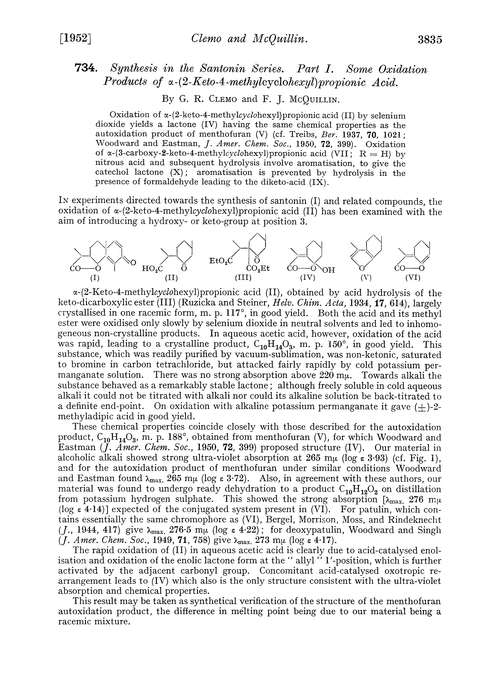 734. Synthesis in the santonin series. Part I. Some oxidation products of α-(2-keto-4-methylcyclohexyl)propionic acid