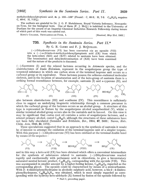 735. Synthesis in the santonin series. Part II