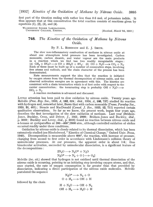 748. The kinetics of the oxidation of methane by nitrous oxide