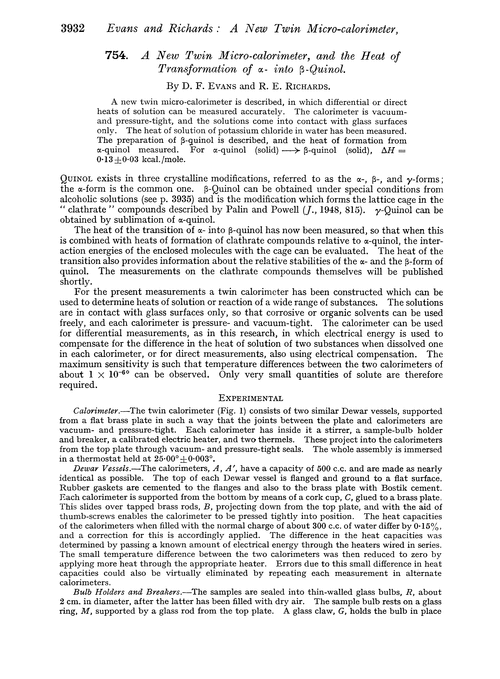 754. A new twin micro-calorimeter, and the heat of transformation of α- into β-quinol