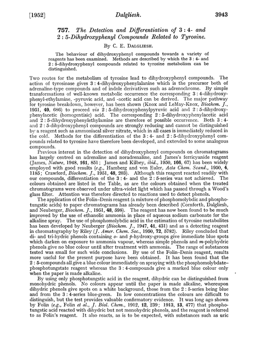 757. The detection and differentiation of 3 : 4- and 2 : 5-dihydroxyphenyl compounds related to tyrosine