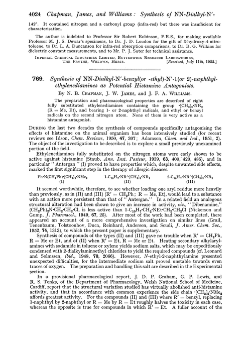 769. Synthesis of NN-dialkyl-N′-benzyl(or -ethyl)-N′-1(or 2)-naphthyl-ethylenediamines as potential histamine antagonists