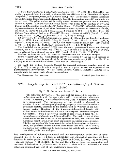 770. Alicyclic glycols. Part VI. Derivatives of cyclopentane-1 : 2-diol