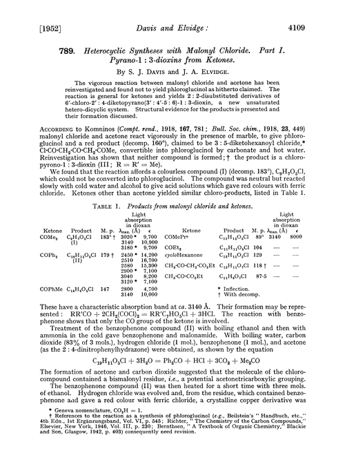 789. Heterocyclic syntheses with malonyl chloride. Part I. Pyrano-1 : 3-dioxins from ketones