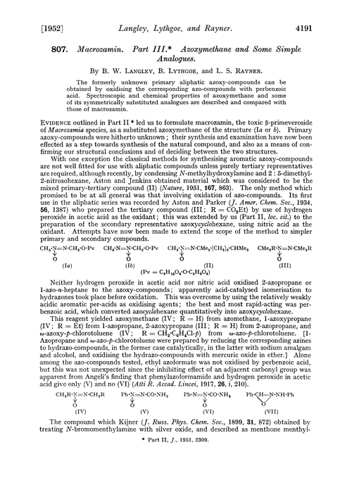 807. Macrozamin. Part III. Azoxymethane and some simple analogues