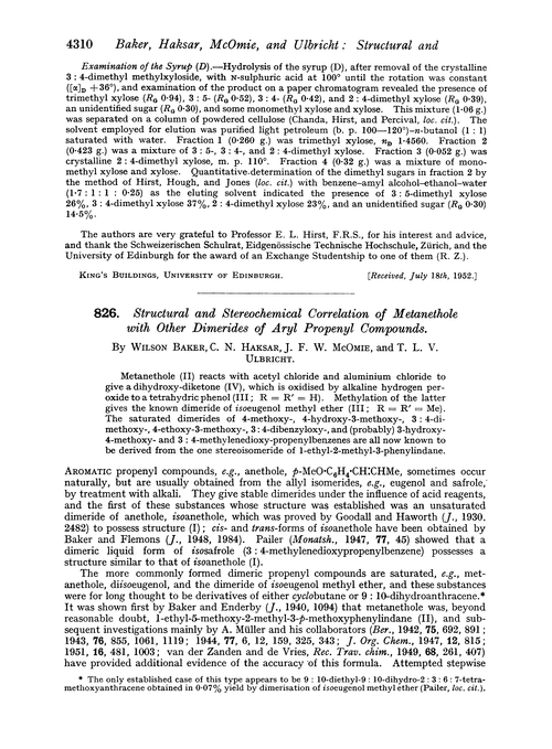 826. Structural and stereochemical correlation of metanethole with other dimerides of aryl propenyl compounds