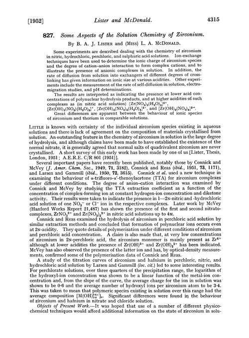 827. Some aspects of the solution chemistry of zirconium