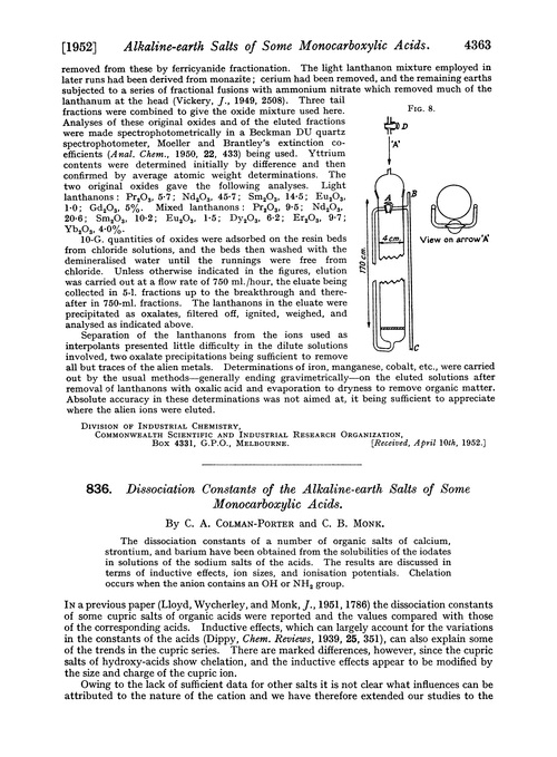 836. Dissociation constants of the alkaline-earth salts of some monocarboxylic acids