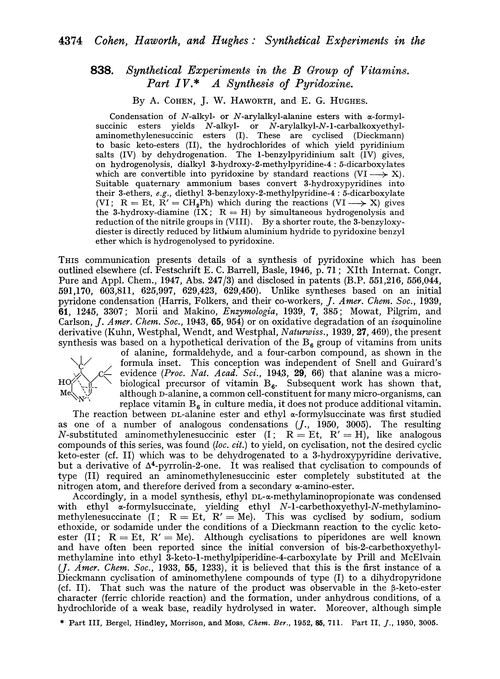 838. Synthetical experiments in the B group of vitamins. Part IV. A synthesis of pyridoxine