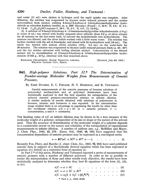 841. High-polymer solutions. Part II. The determination of number-average molecular weights from measurements of osmotic pressure
