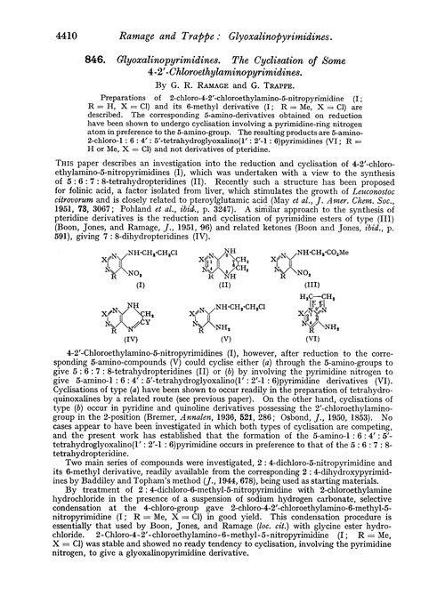 846. Glyoxalinopyrimidines. The cyclisation of some 4-2′-chloroethylaminopyrimidines