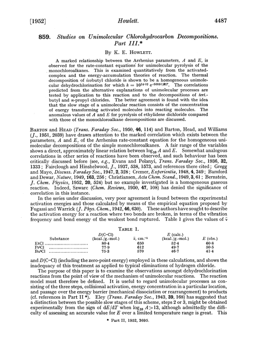 859. Studies on unimolecular chlorohydrocarbon decompositions. Part III