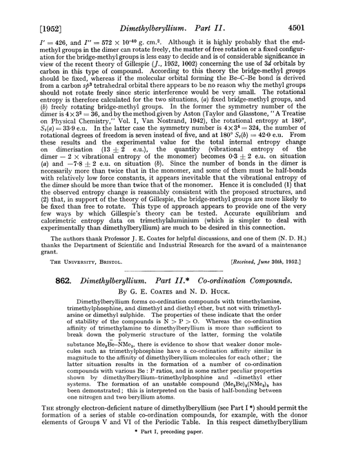 862. Dimethylberyllium. Part II. Co-ordination compounds