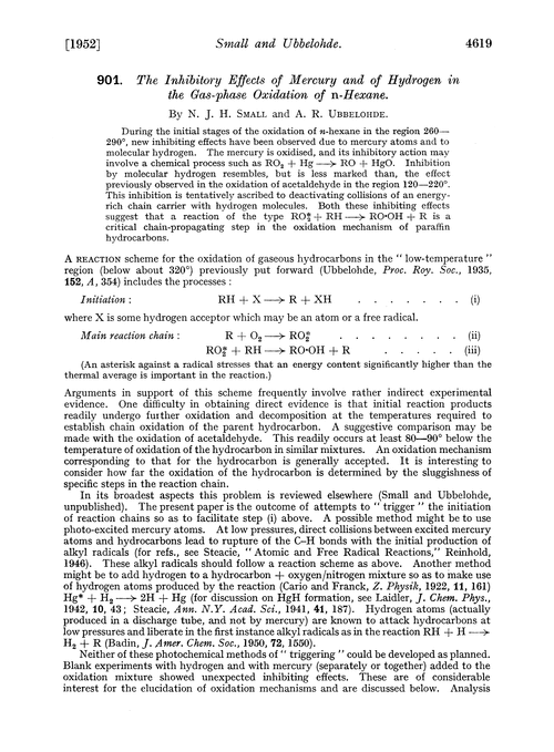 901. The inhibitory effects of mercury and of hydrogen in the gas-phase oxidation of n-hexane