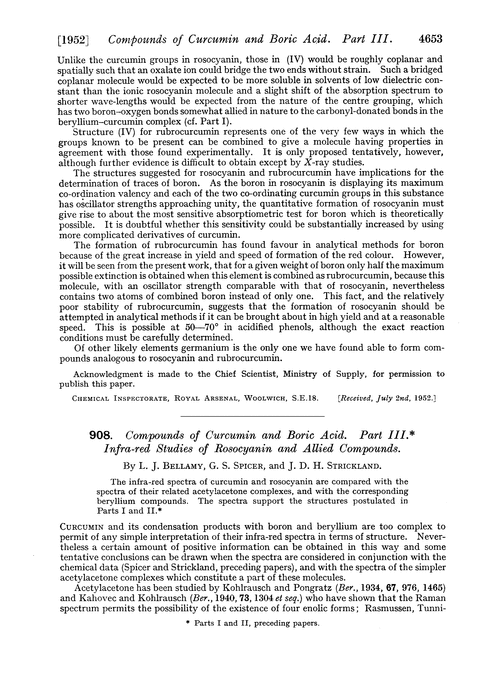 908. Compounds of curcumin and boric acid. Part III. Infra-red studies of rosocyanin and allied compounds