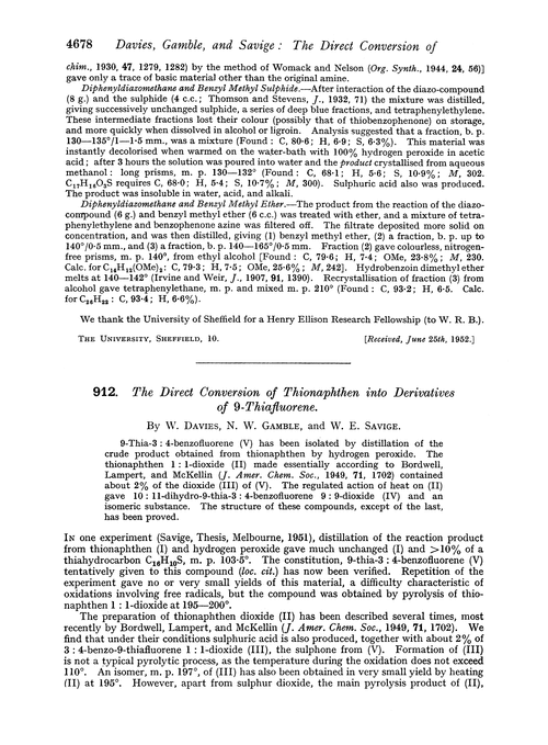 912. The direct conversion of thionaphthen into derivatives of 9-thiafluorene