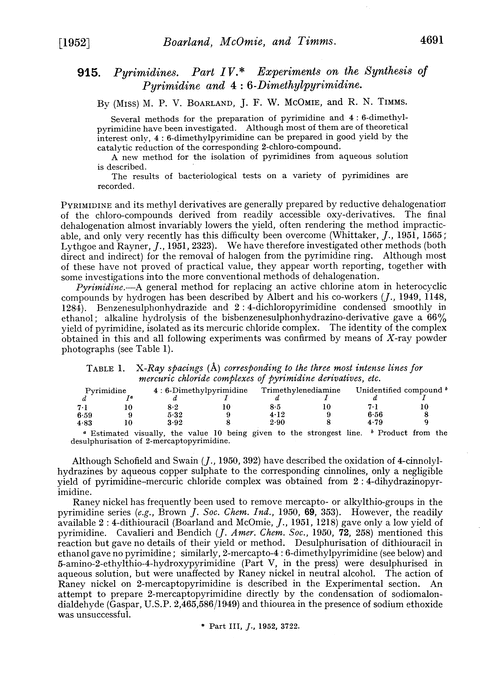 915. Pyrimidines. Part IV. Experiments on the synthesis of pyrimidine and 4 : 6-dimethylpyrimidine