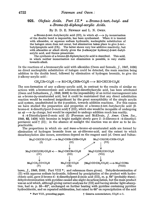 921. Olefinic acids. Part IX. α-Bromo-β-tert.-butyl- and α-Bromo-ββ-diphenyl-acrylic acids