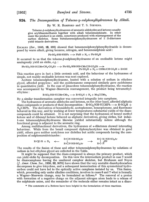 924. The decomposition of toluene-p-sulphonylhydrazones by alkali