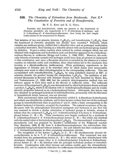 928. The chemistry of extractives from hardwoods. Part X. The constitution of ferreirin and of homoferreirin