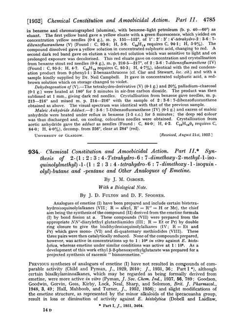 934. Chemical constitution and amoebicidal action. Part II. Synthesis of 2-(1 : 2 : 3 : 4-tetrahydro-6 : 7-dimethoxy-2-methyl-1-iso-quinolylmethyl)-1-(1 : 2 : 3 : 4-tetrahydro-6 : 7-dimethoxy-1-isoquinolyl)-butane and -pentane and other analogues of emetine