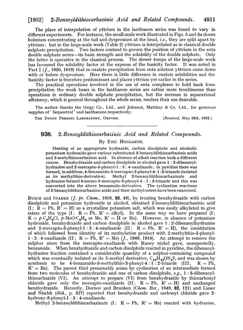 938. 2-Benzoyldithiocarbazinic acid and related compounds