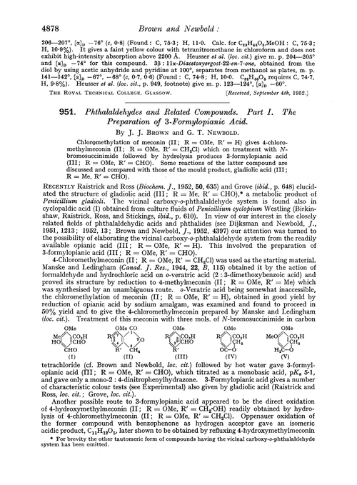 951. Phthalaldehydes and related compounds. Part I. The preparation of 3-formylopianic acid