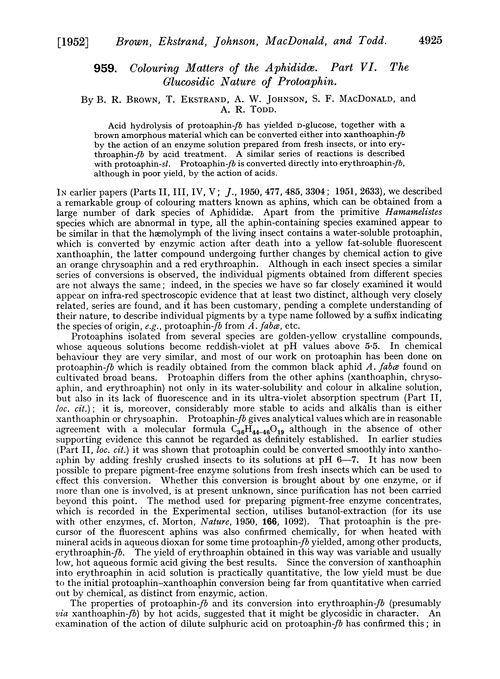 959. Colouring matters of the aphididœ. Part VI. The glucosidic nature of protoaphin
