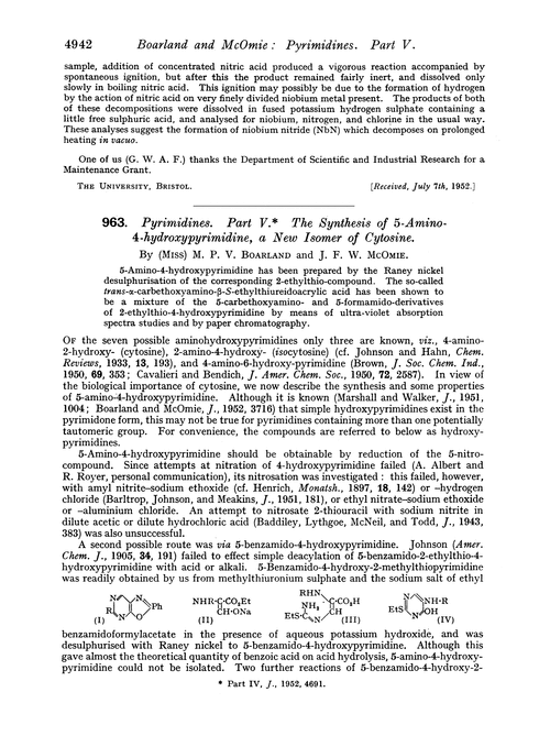 963. Pyrimidines. Part V. The synthesis of 5-amino-4-hydroxypyrimidine, a new isomer of cytosine