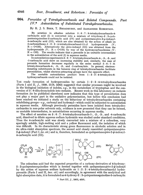 964. Peroxides of tetrahydrocarbazole and related compounds. Part IV. Autoxidation of substituted tetrahydrocarbazoles