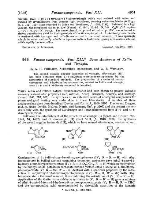 965. Furano-compounds. Part XII. Some analogues of kellin and visnagin