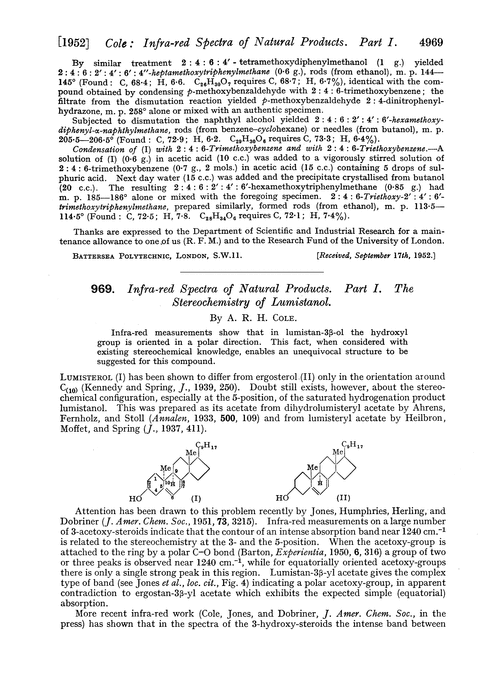 969. Infra-red spectra of natural products. Part I. The stereochemistry of lumistanol