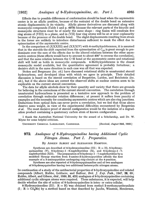 972. Analogues of 8-hydroxyquinoline having additional cyclic nitrogen atoms. Part I. Preparative