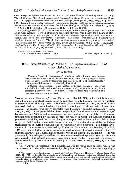 973. The structure of Fischer's “anhydro-lactosazone” and other anhydro-osazones